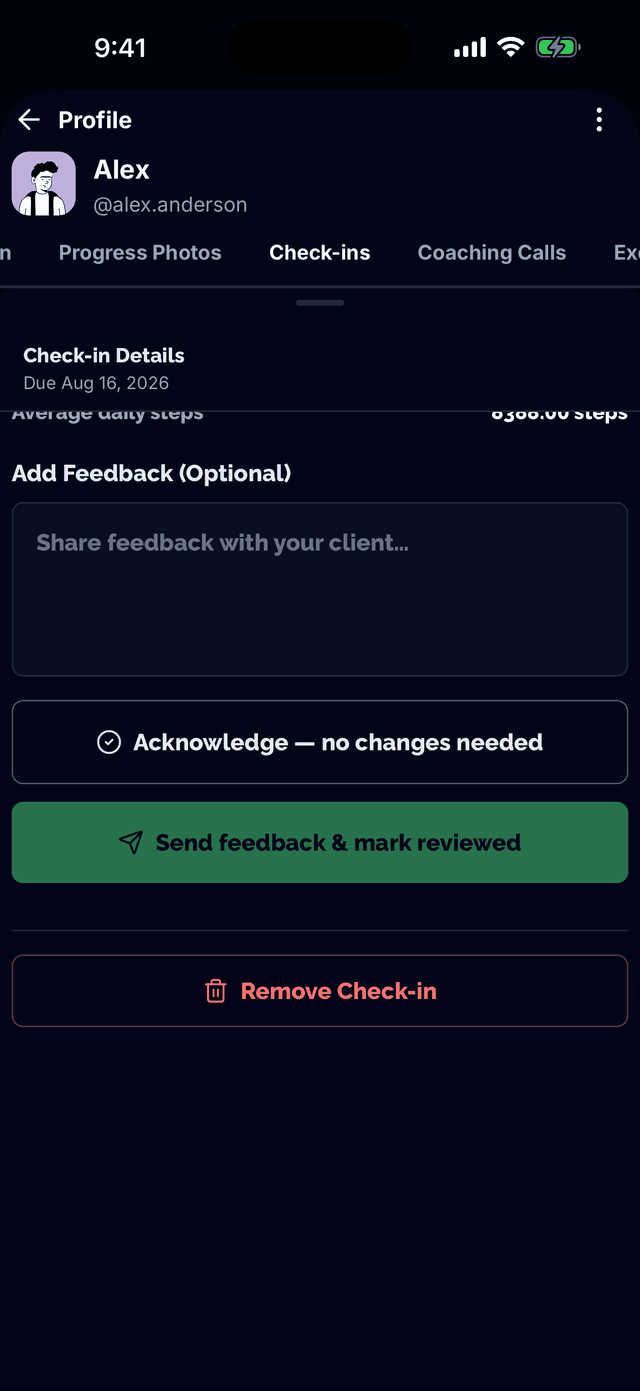 Coach reviewing and leaving feedback on check-in