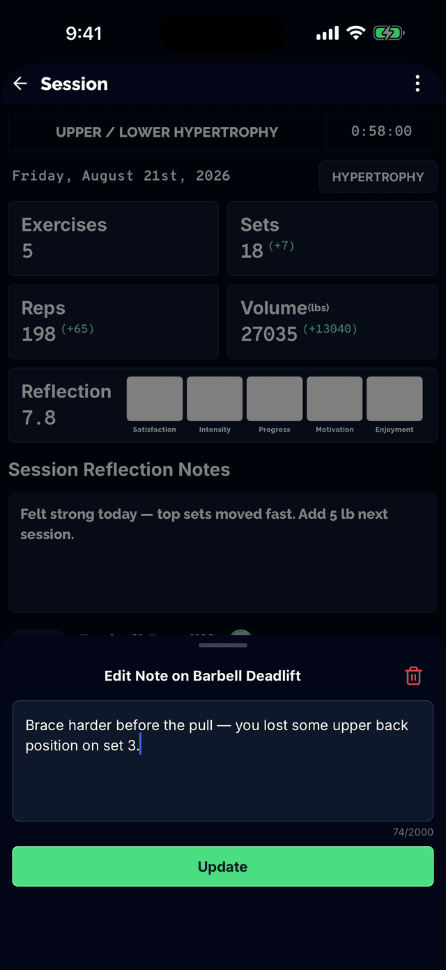 Coach leaving feedback on a specific exercise