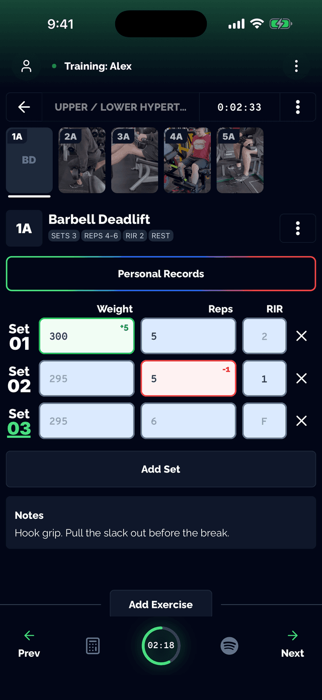 Coach viewing client's personal records