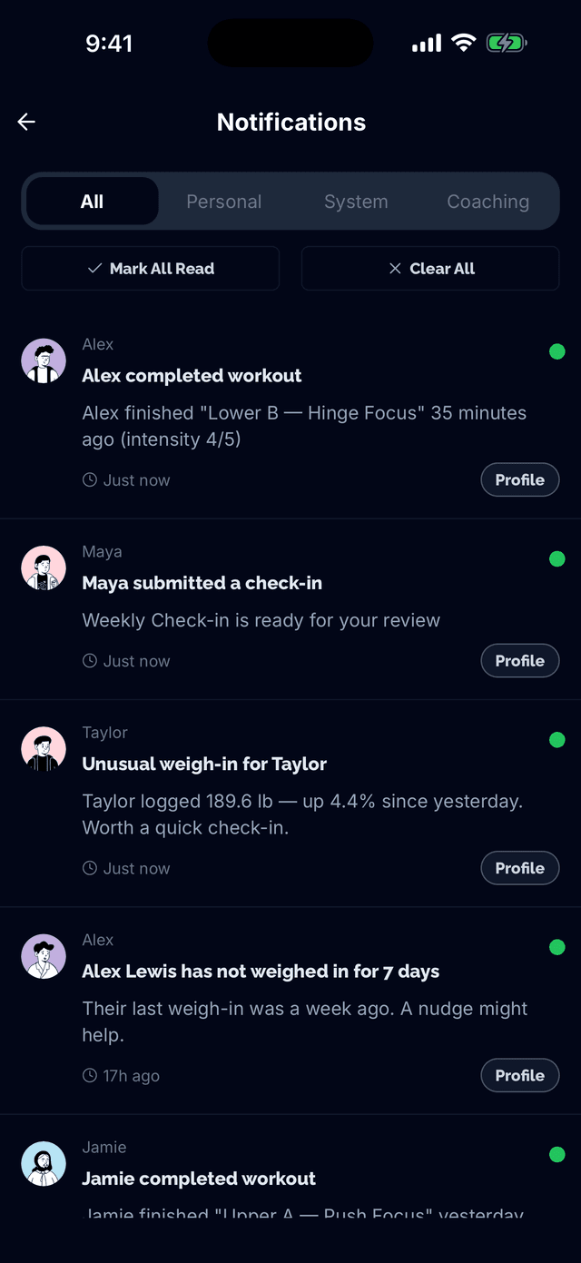 Push notification for new message