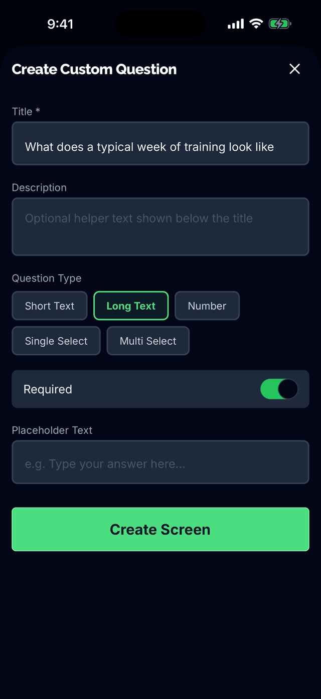 Customizable onboarding questionnaire screens