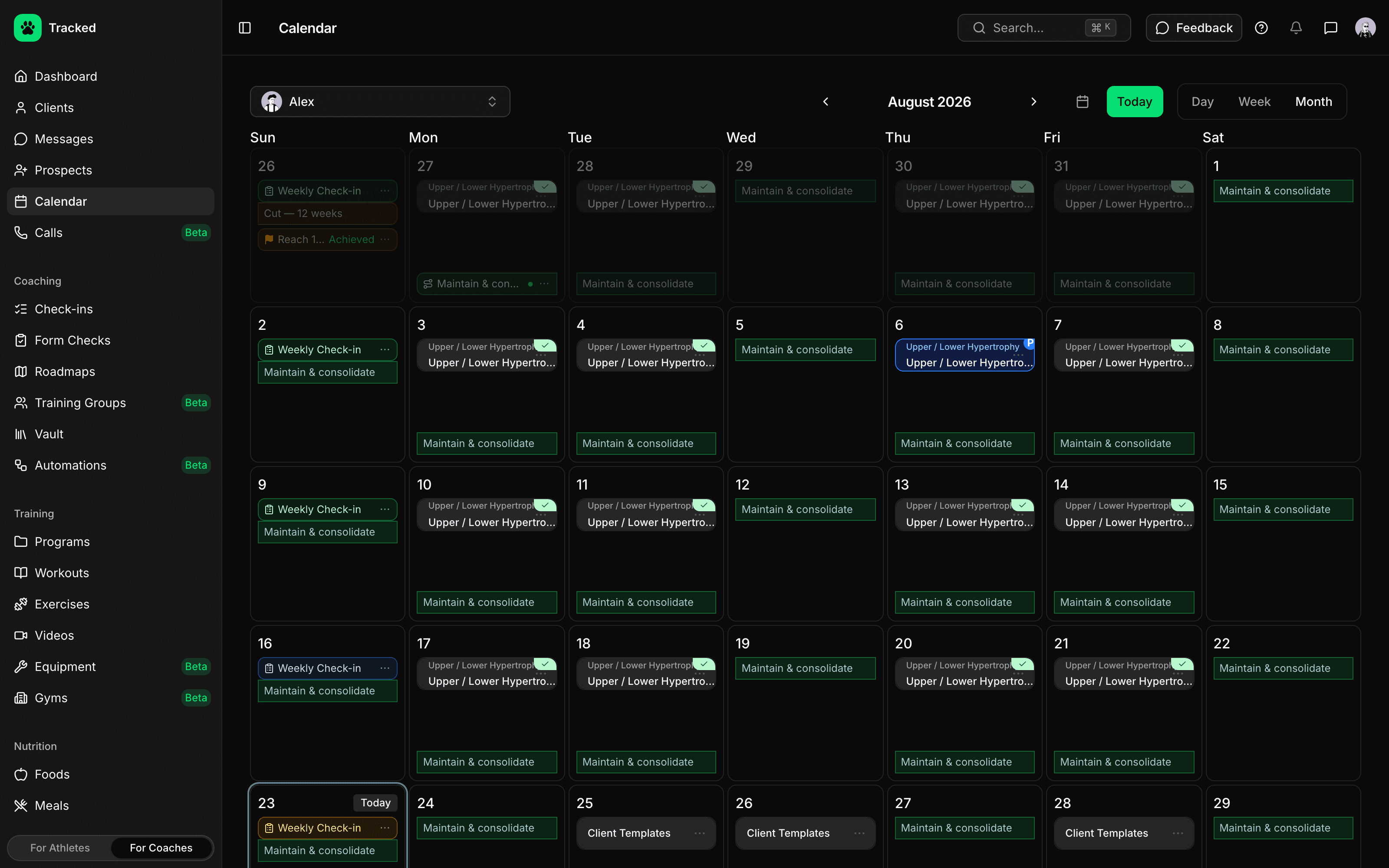 Client calendar management in the Tracked app