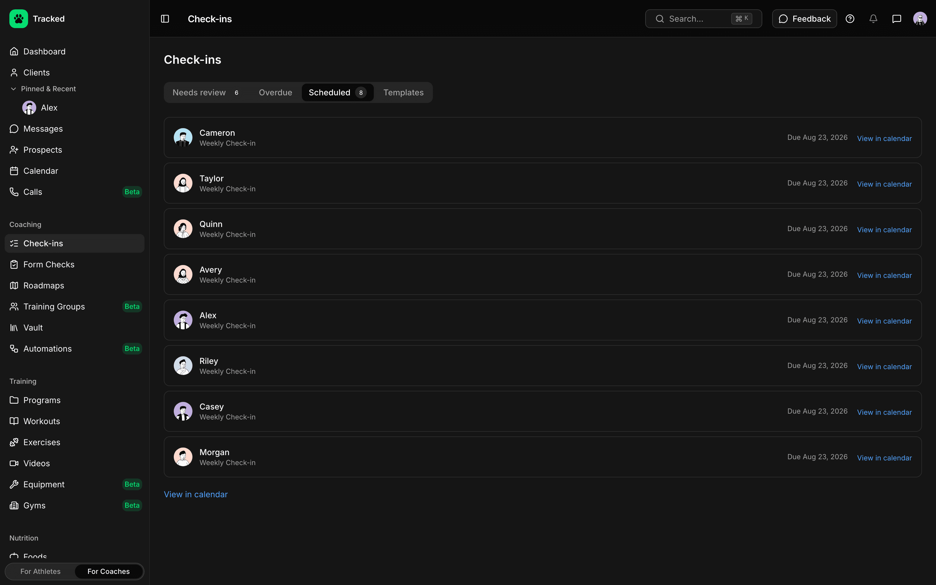 Recurring check-in schedule configuration