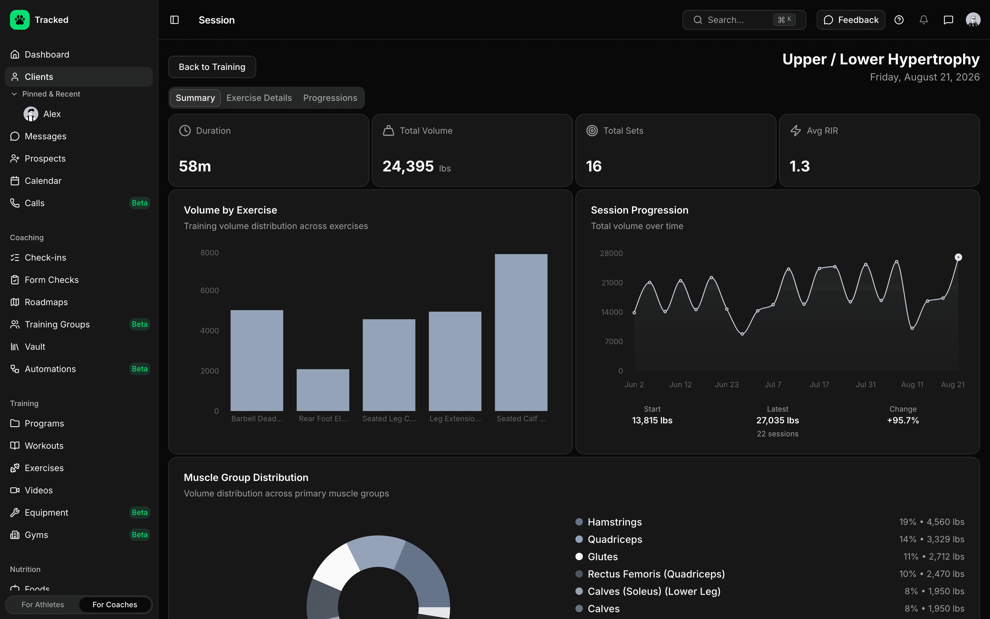 Session review feature in the Tracked app