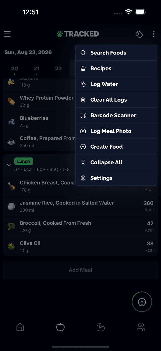 Saved meal templates for quick one-tap logging