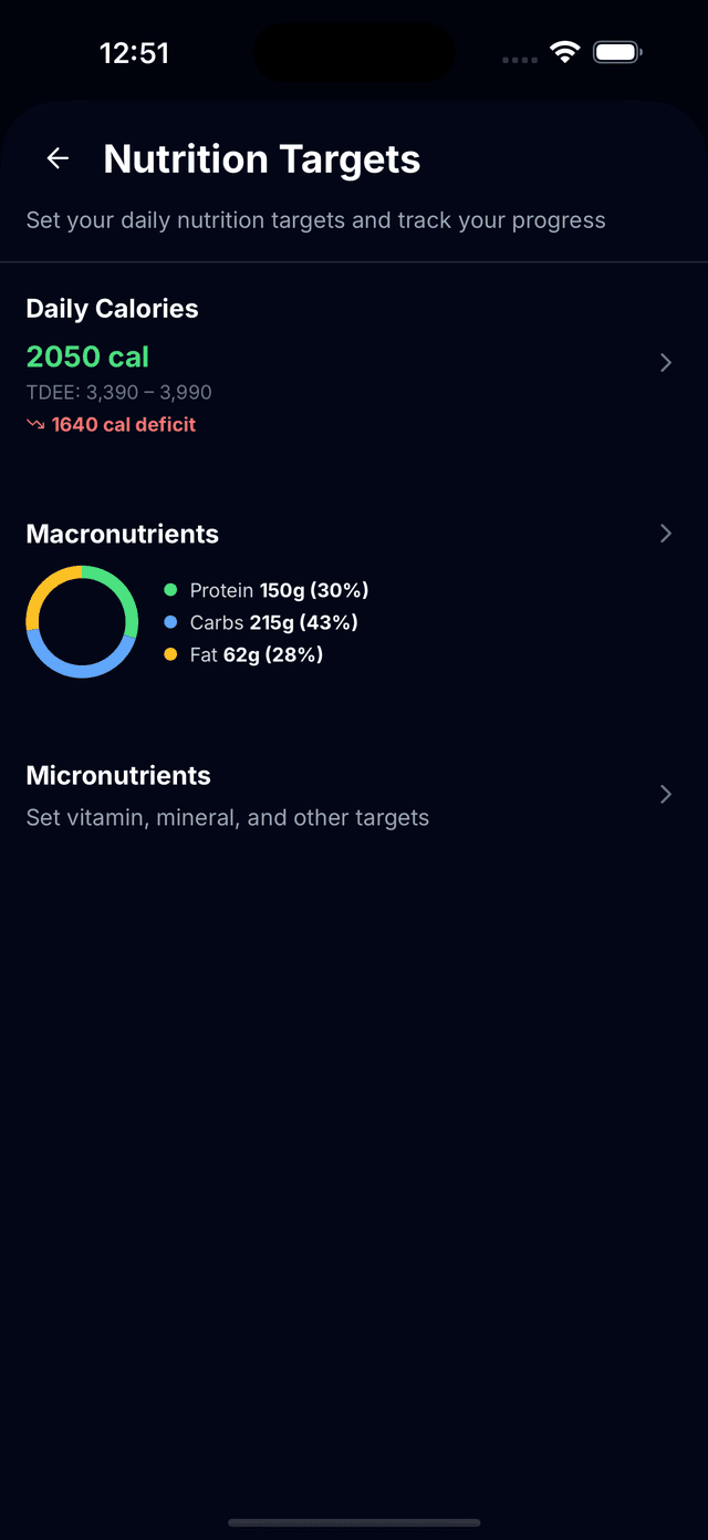 Nutrition goal configuration with macro targets