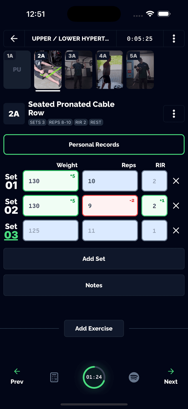 Logging a set in the Tracked app