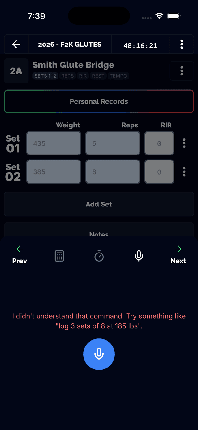 Voice command instructions for full workout control